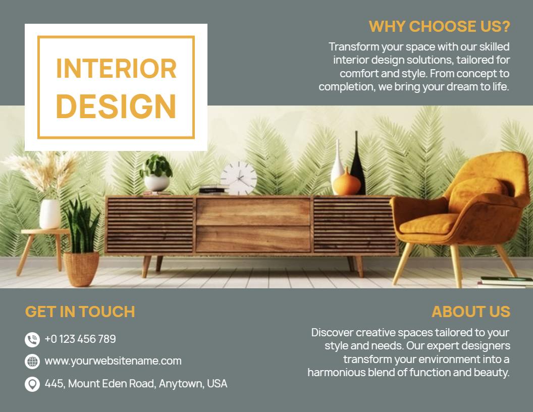 Modern Cozy Interior Design Consultation and Services Brochure Template
