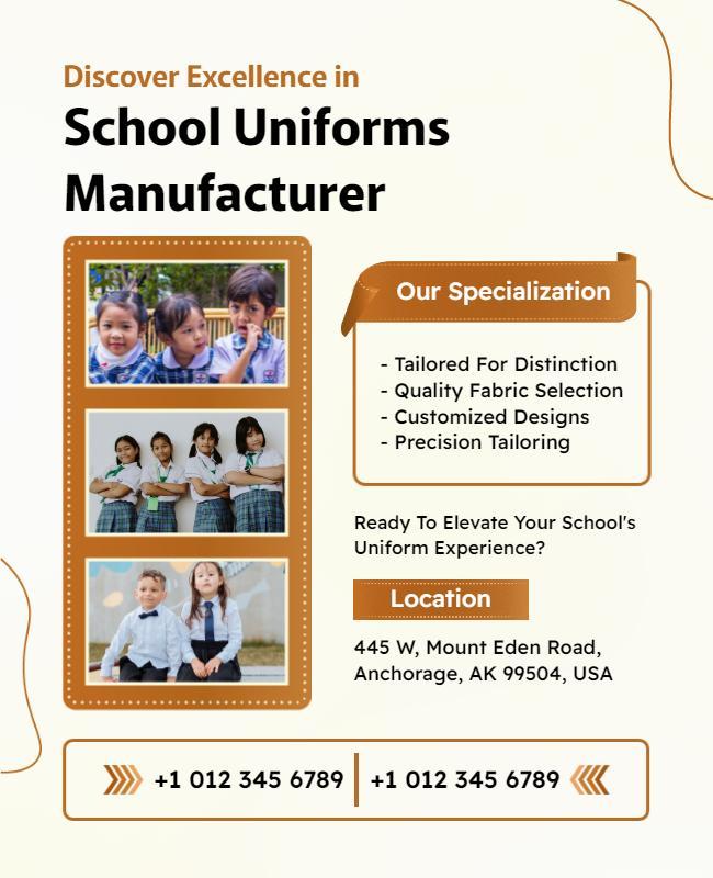 Modern Cream and Orange School Uniforms Manufacturer Poster Template