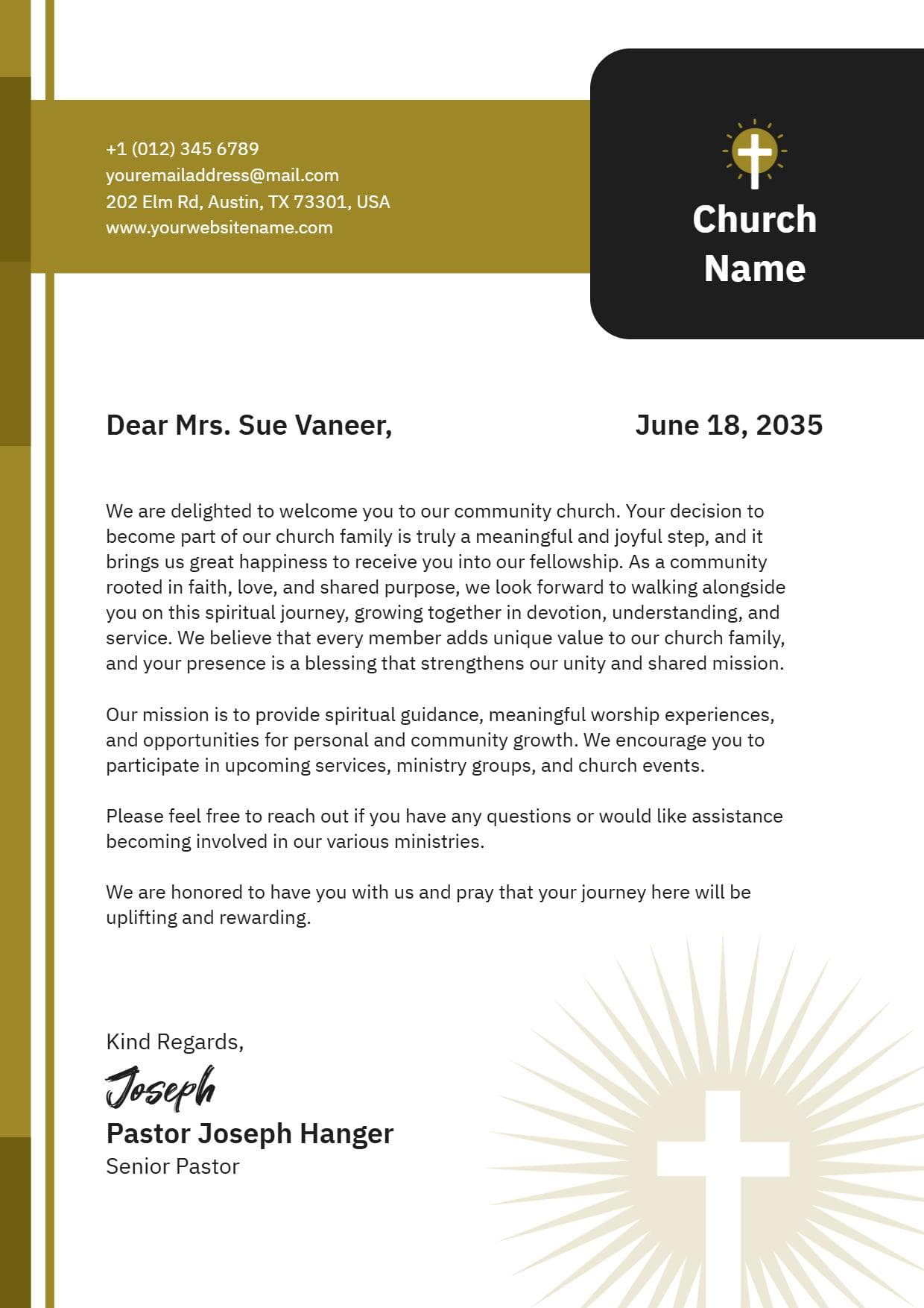 Modern Cross Emblem Religious Community Church Letterhead Template