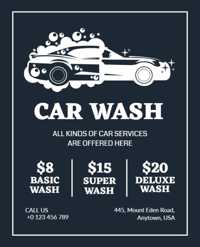 Modern Dark Blue Car Wash Service Pricing Poster Template