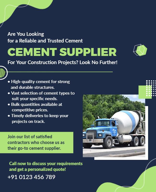 Modern Dark Blue Cement Supplier Service Poster Template