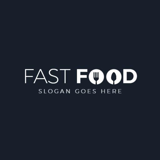 Modern Dark Blue Fast Food Logo with Dining Utensils Design Logo Template