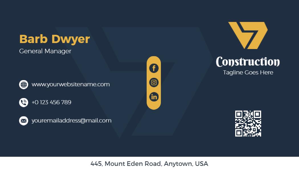 Modern Dark Blue Geometric Construction Business Card Template