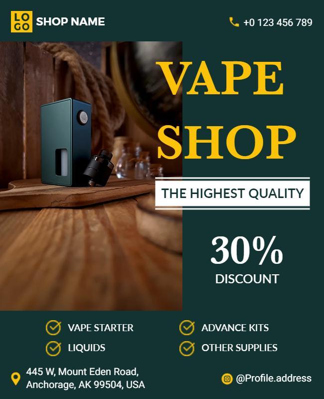 Modern Dark Green Vaporizer Vape Shop Discount Poster Template