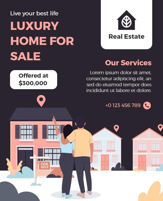 Modern Dark Luxury Home for Sale Real Estate Flyer Template