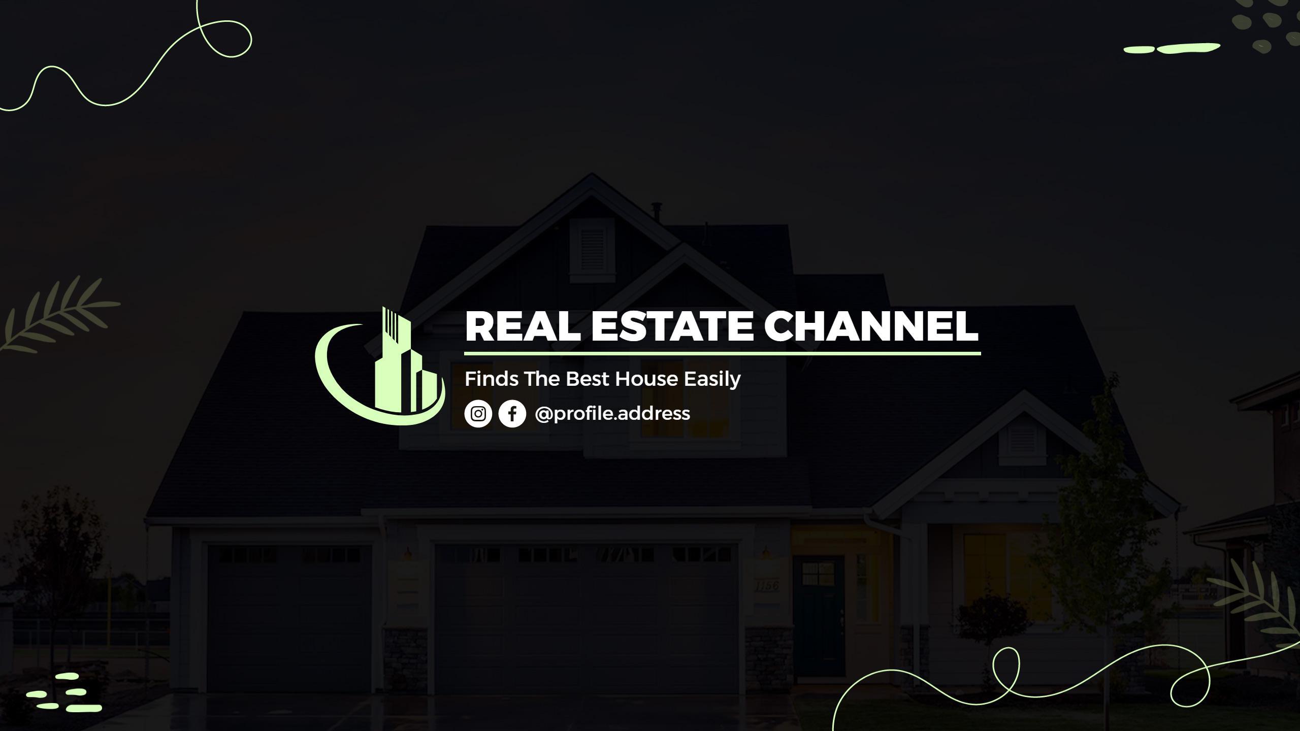 Modern Dark Real Estate Channel for Easy House Finding YouTube Banner Template