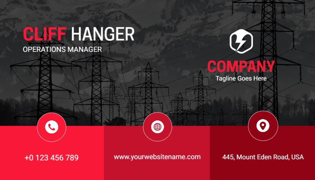 Modern Electrician Red Power Service Business Card Template