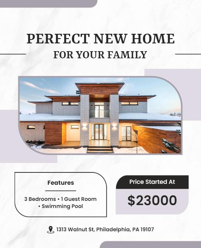 Modern Elegant Family Home with Swimming Pool Poster Template