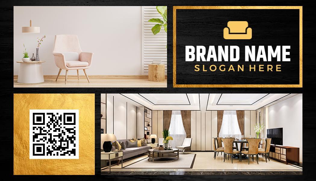 Modern Elegant Gold Minimalist Interior Design Business Card Template