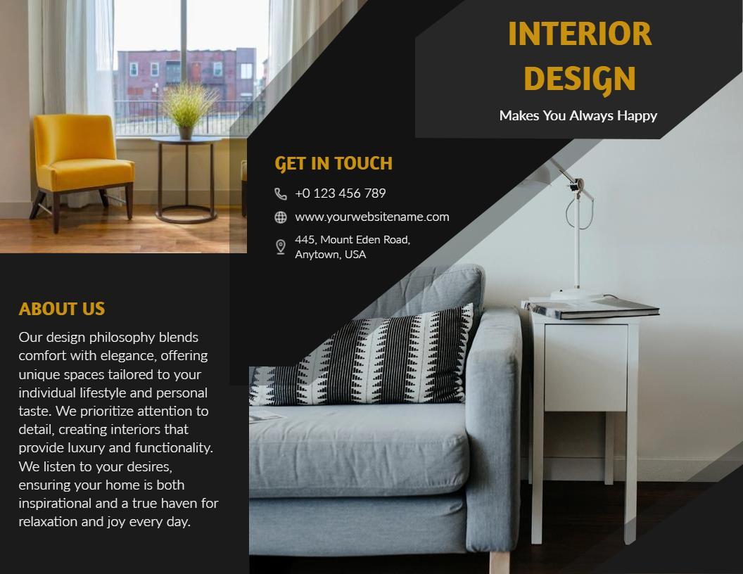 Modern Elegant Living Room Design Services Brochure Template