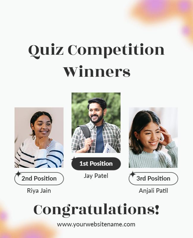 Modern Elegant Quiz Competition Winners Announcement Poster Template