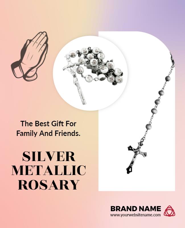 Modern Elegant Silver Metallic Rosary Gift Poster Template