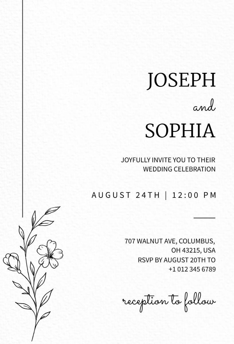 Modern Floral Minimalist Wedding Celebration Invitation Template