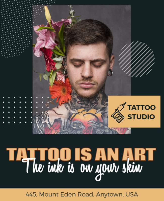 Modern Floral Tattoo Studio Promotion Poster Template