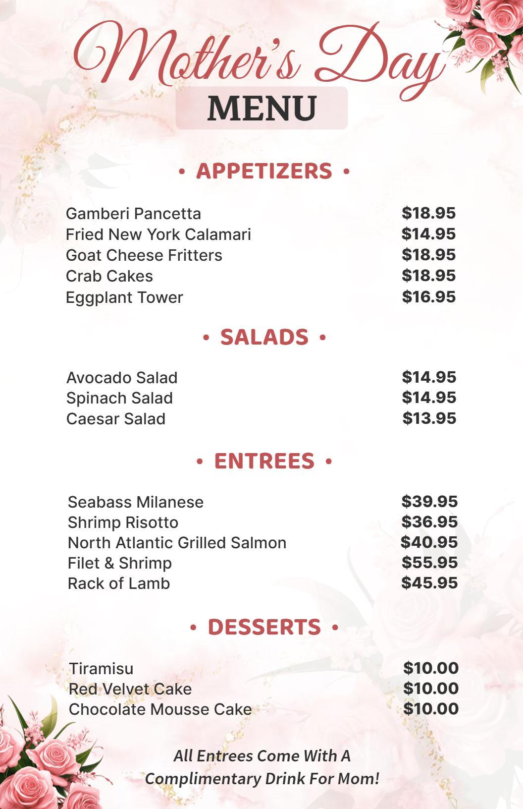 Modern Fresh Pink Roses Mother's Day Menu Template