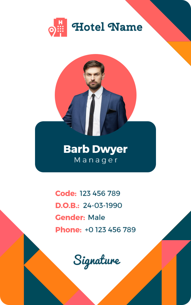 Modern Geometric Hotel Staff Identity Card Template