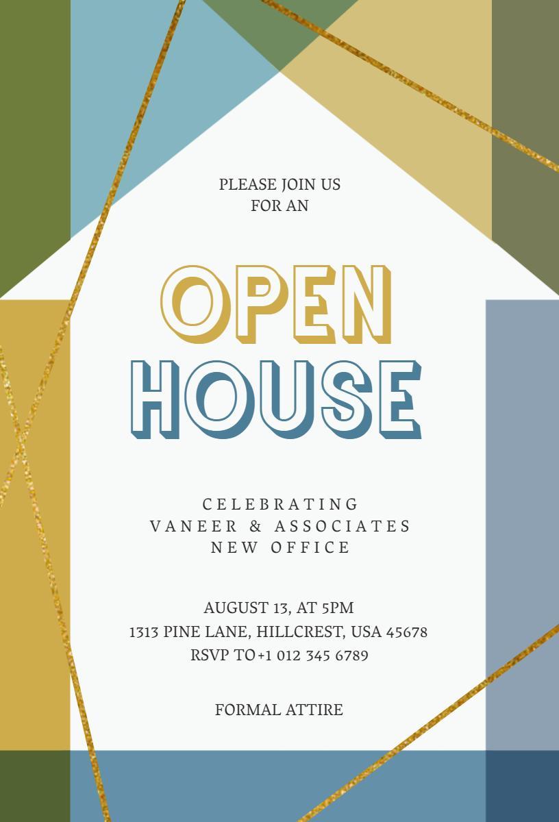 Modern Geometric New Office Open House Invitation Template
