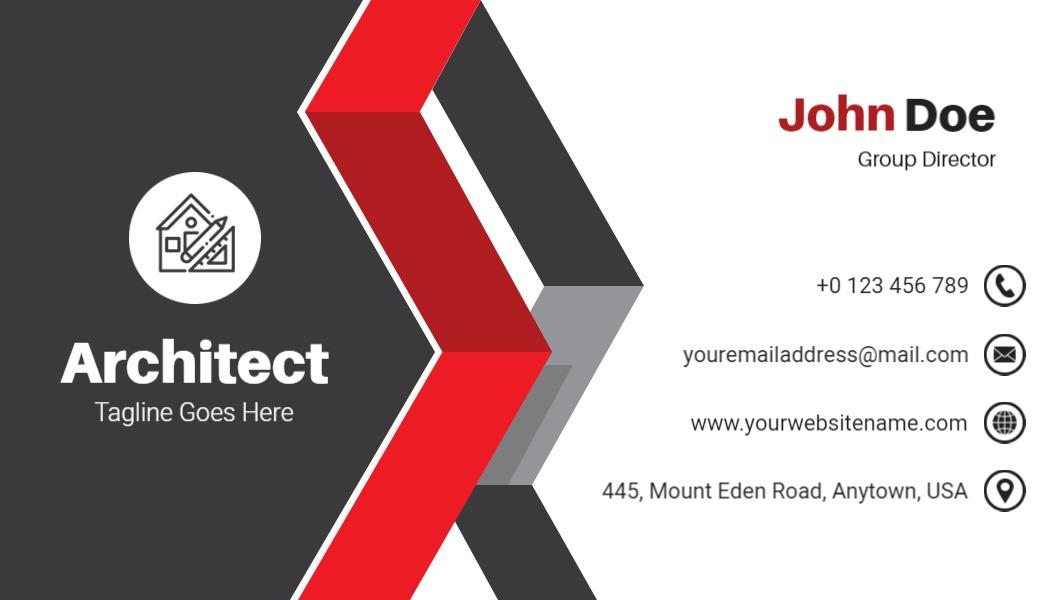 Modern Geometric Red and Black Architect Business Card Template