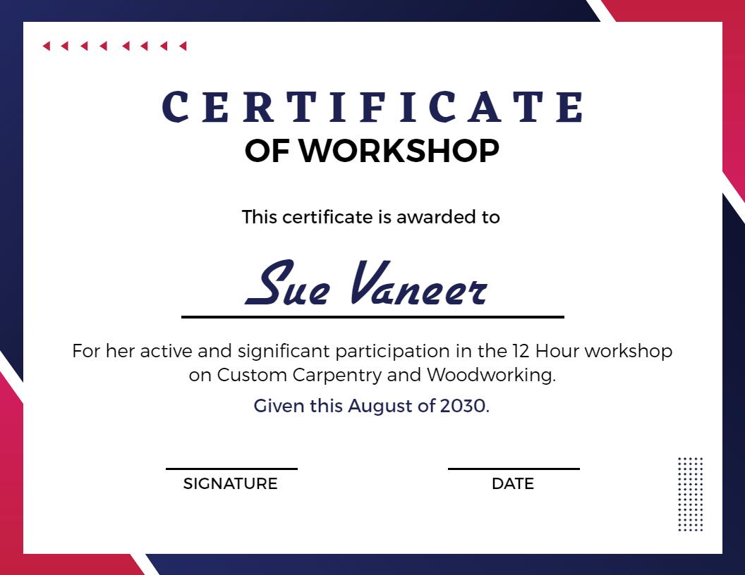 Modern Geometric Red and Blue Workshop Participation Certificate Template