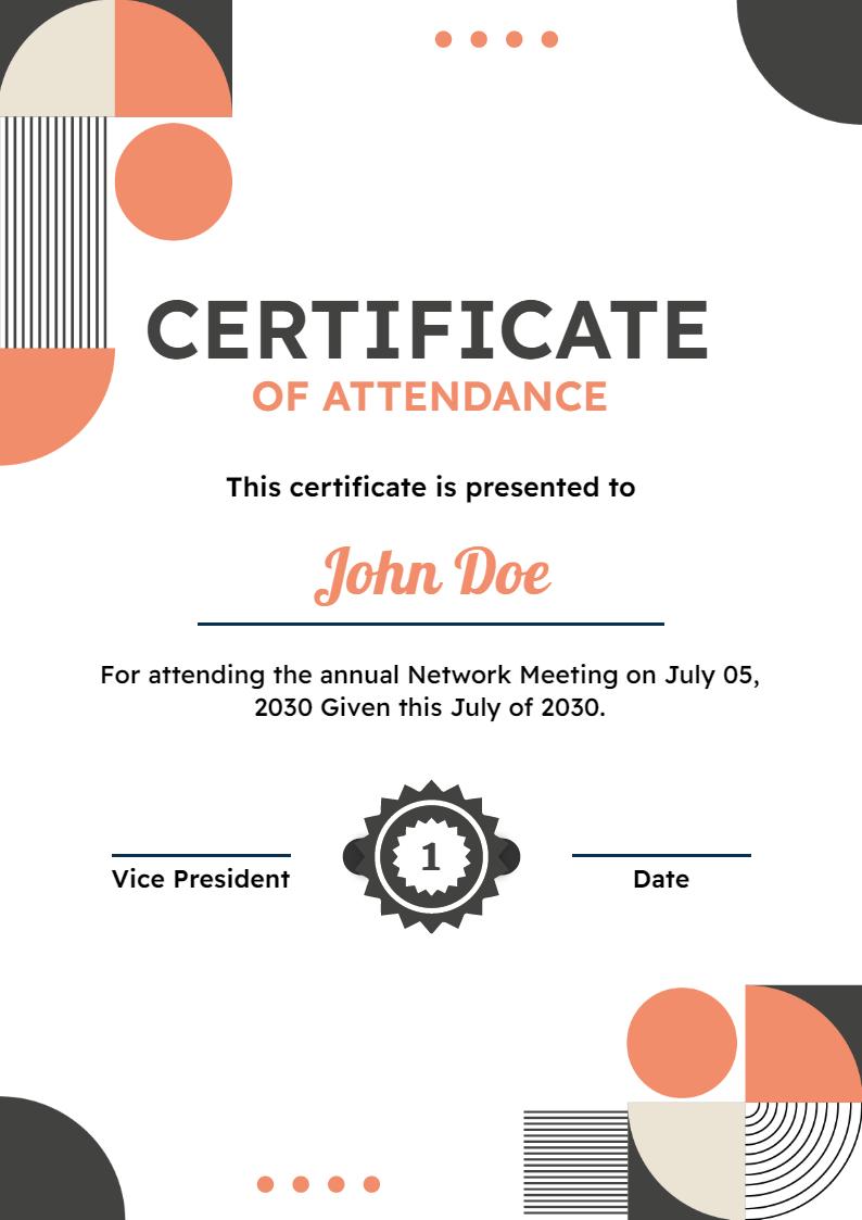 Modern Geometric Style Attendance Meeting Certificate Template