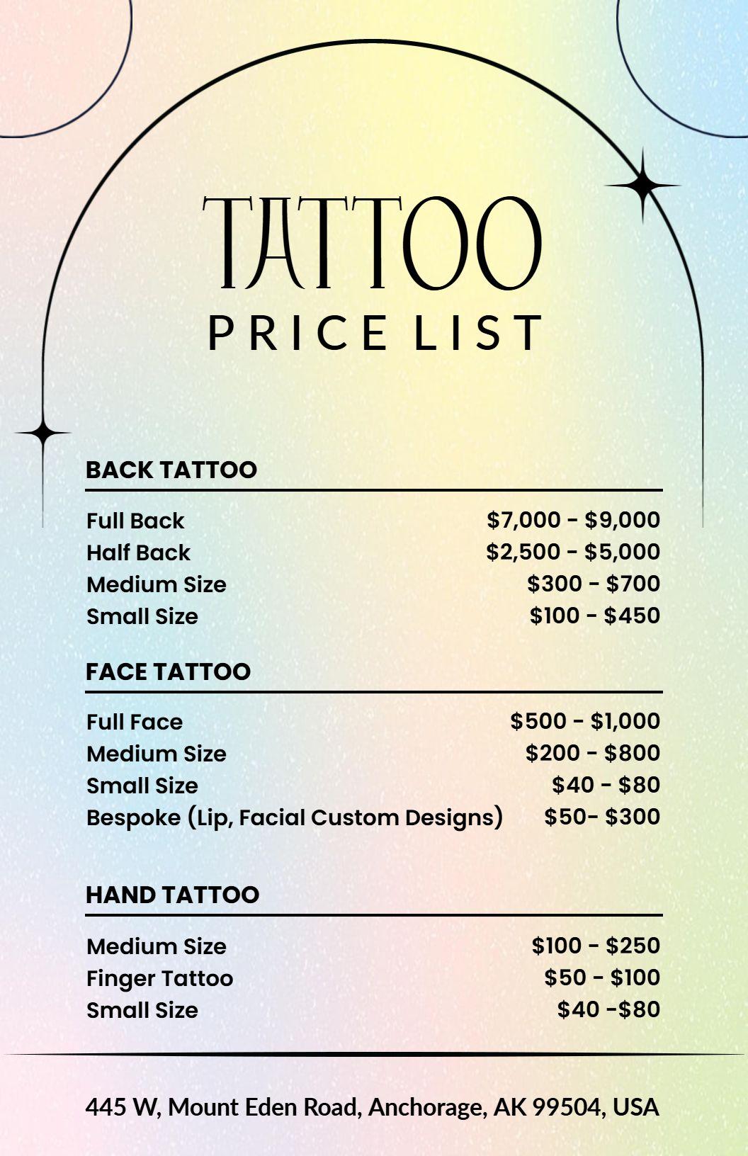 Modern Gradient Arch Design Tattoo Price List Template