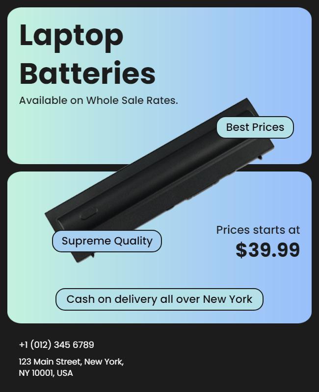Modern Gradient Laptop Batteries Wholesale Rates Poster Template