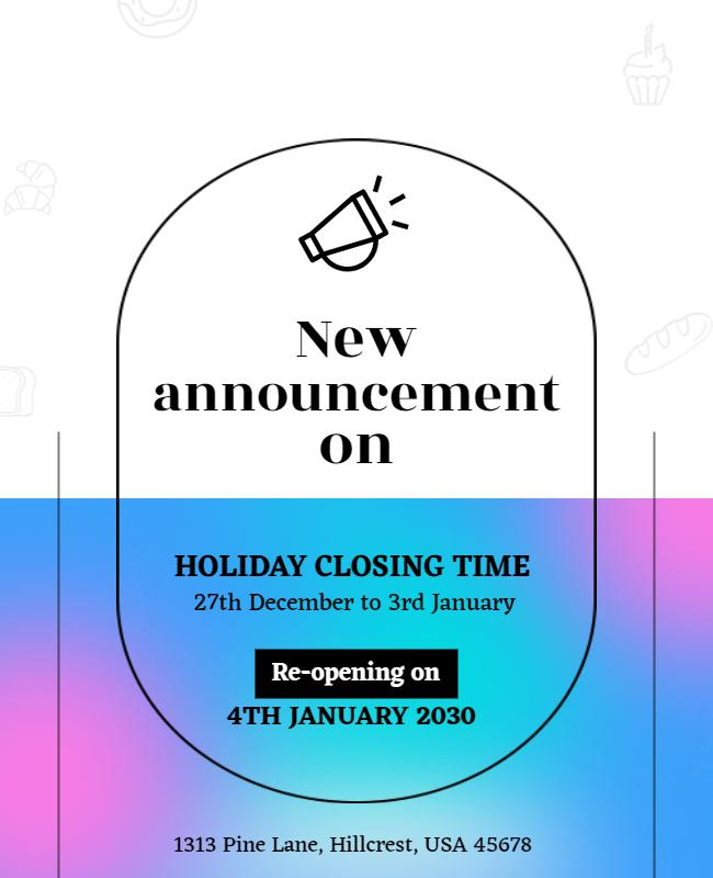Modern Gradient New Announcement Holiday Closing Time Poster Template
