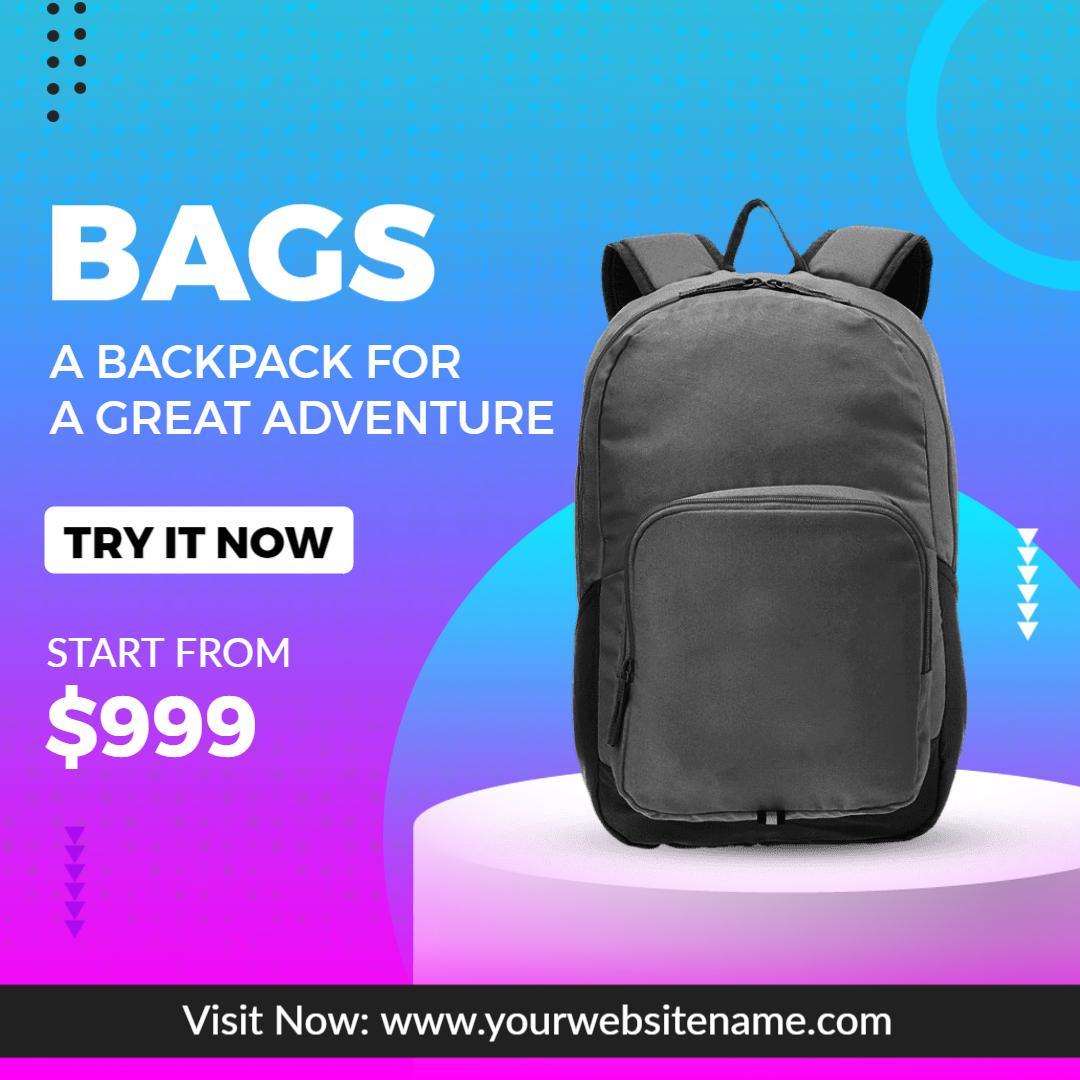 Modern Gray Backpack for Business Adventure Bags Ad Template