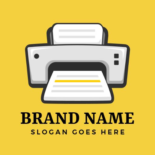 Modern Gray Printer Design on Bright Yellow Background Logo Template