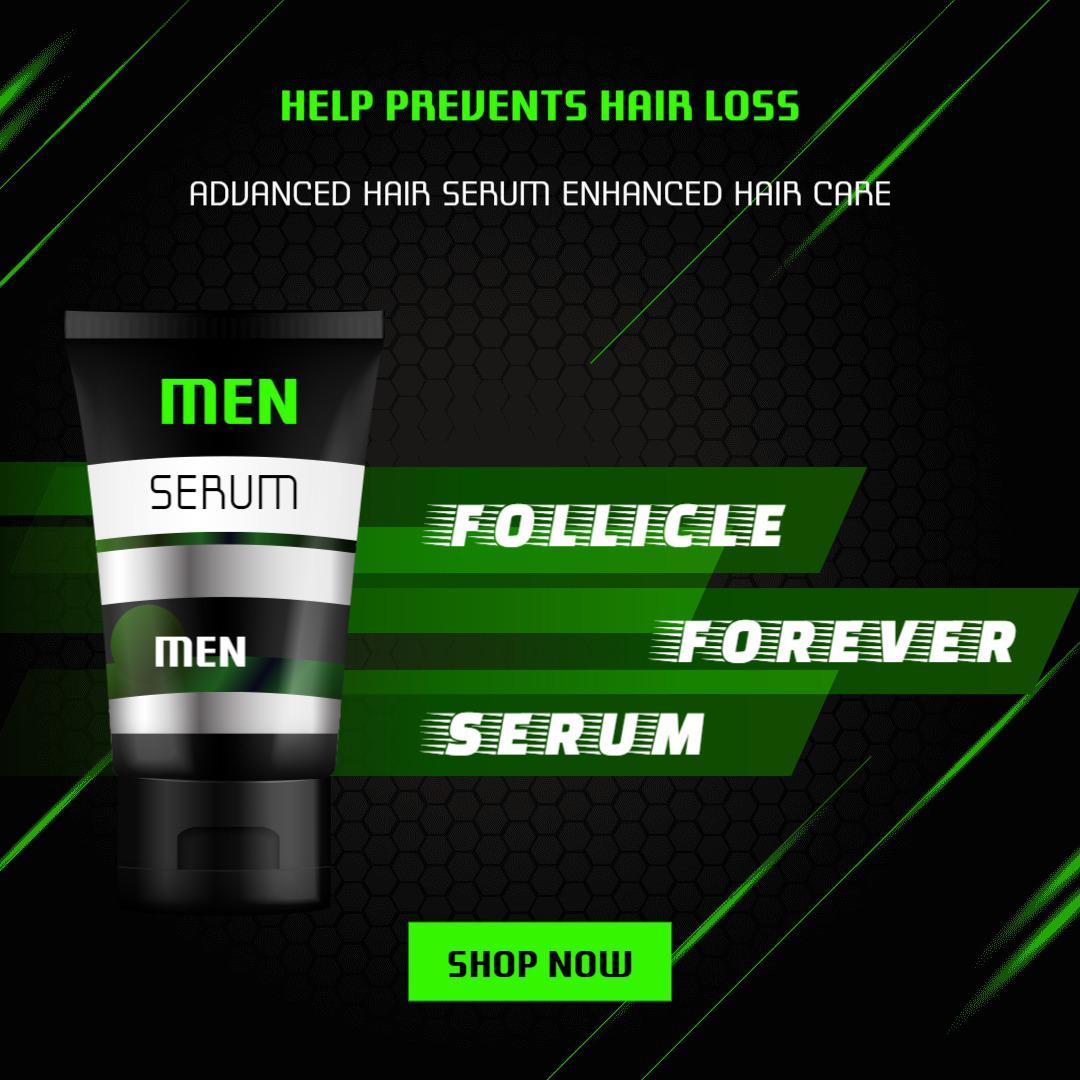 Modern Green Advanced Hair Serum for Men's Hair Care Ad Template