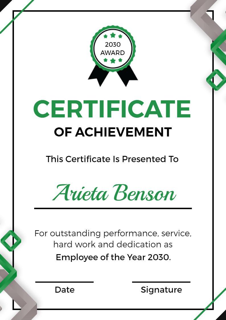 Modern Green and Black Achievement Award Certificate Template
