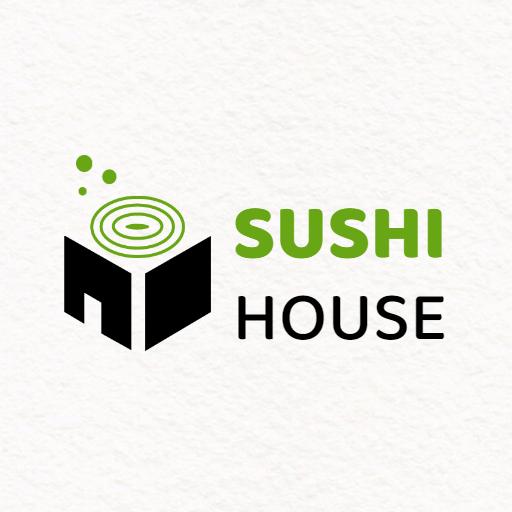 Modern Green and Black Sushi House with Fresh Ingredients Logo Template