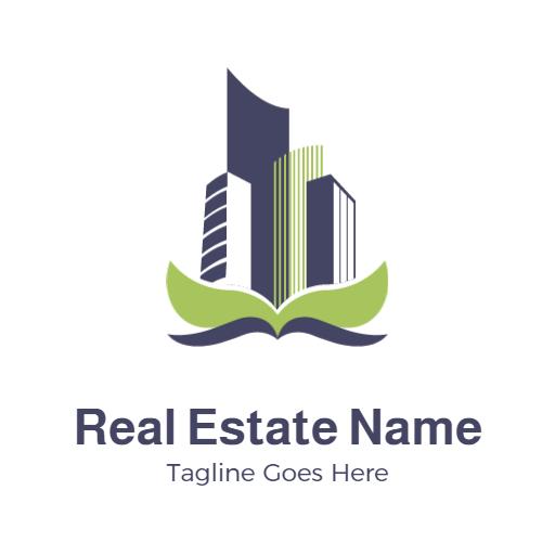 Modern Green and Blue Skyline Representing Real Estate Logo Template