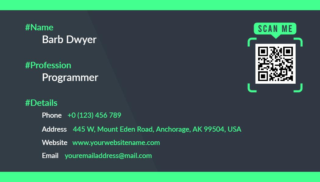 Modern Green and Dark Theme Programmer QR Code Business Card Template