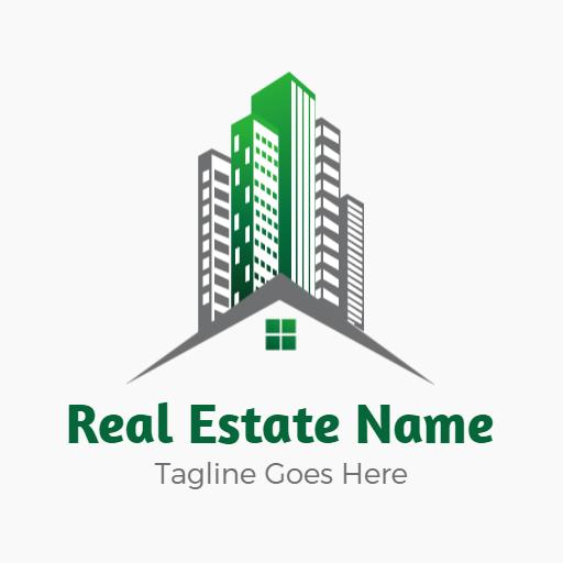 Modern Green and Grey Skyscraper Design for Real Estate Logo Template