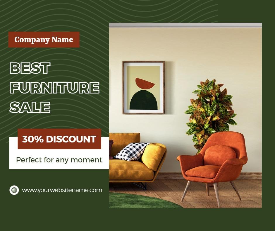 Modern Green and Orange Furniture Sale with 30% Discount Ad Template