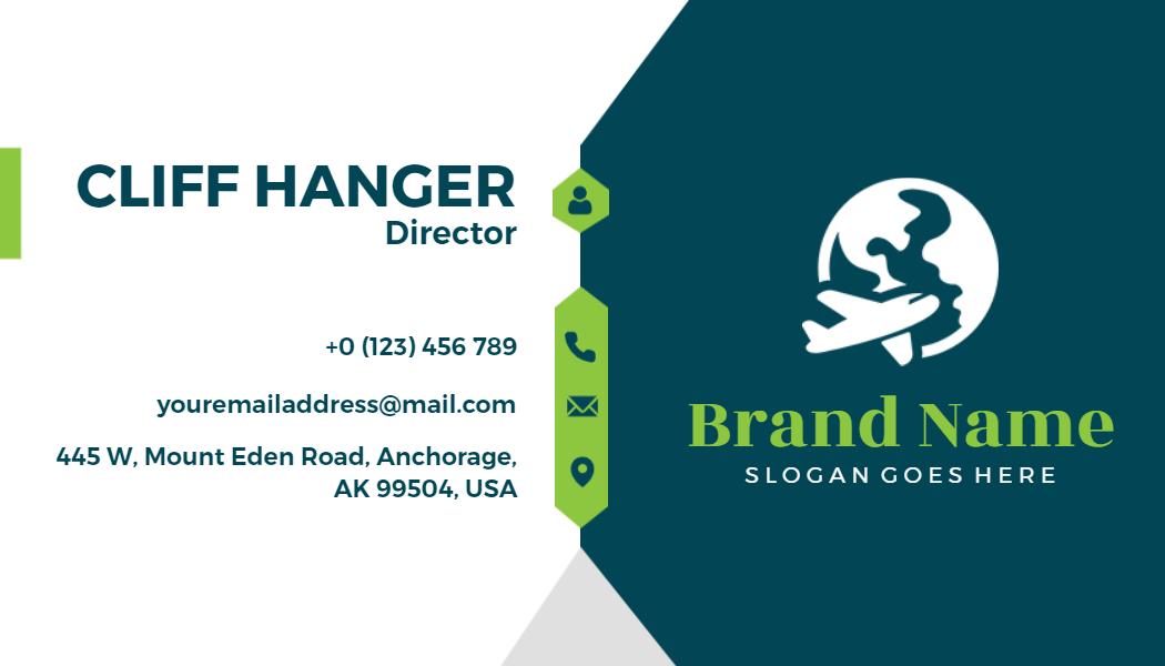 Modern Green and Teal Travel Agency Business Card Template