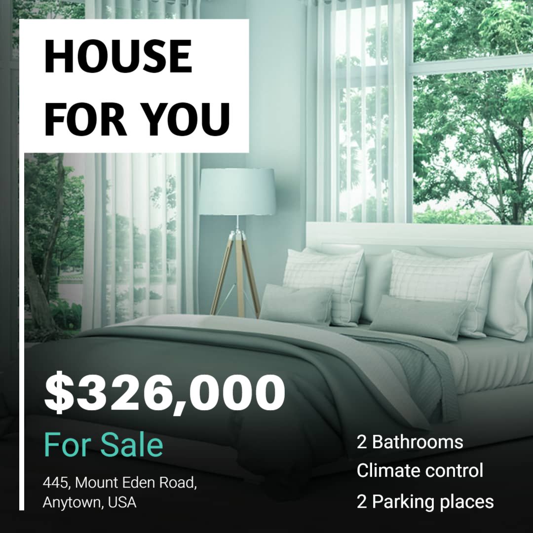 Modern Green Bedroom for Sale in Anytown Ad Template