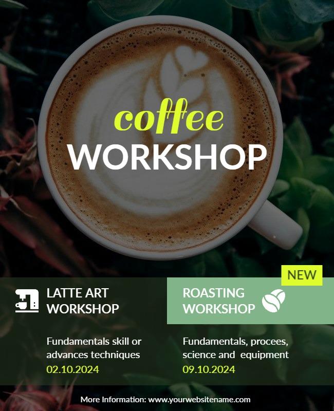 Modern Green Coffee Workshop with Latte Art Flyer Template