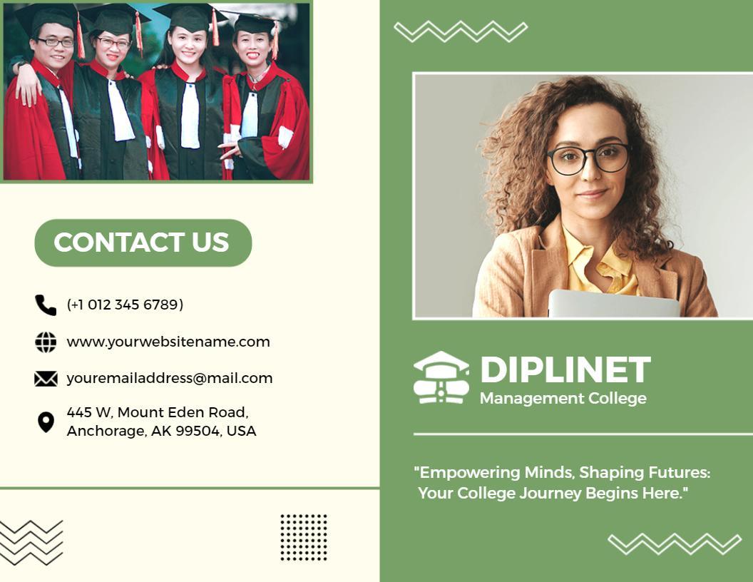Modern Green College Diploma and Enrollment Information Brochure Template