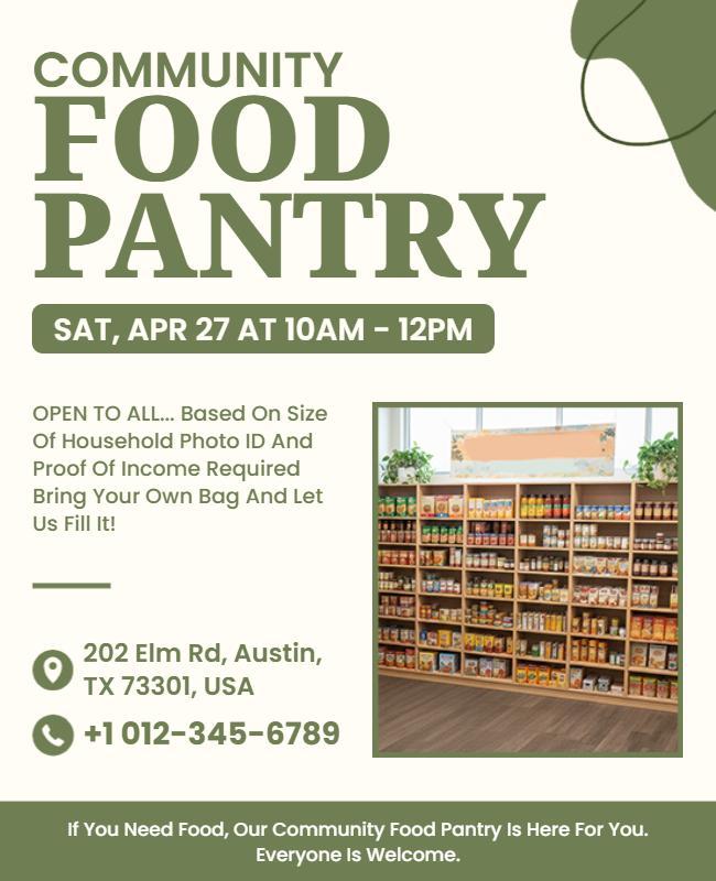 Modern Green Community Support Food Pantry Event Flyer Template