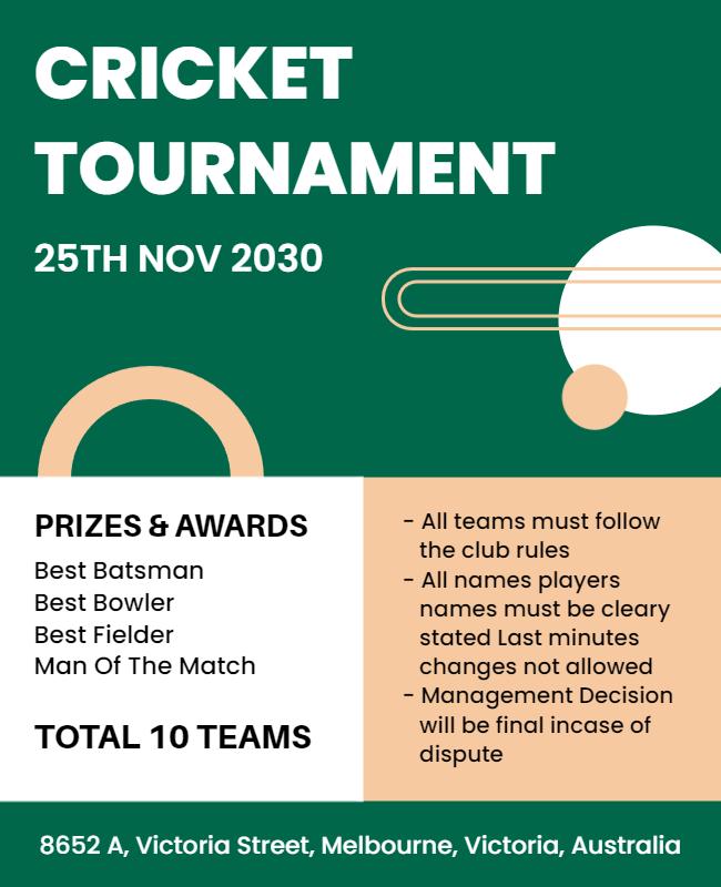 Modern Green Cricket Tournament Announcement Poster Template