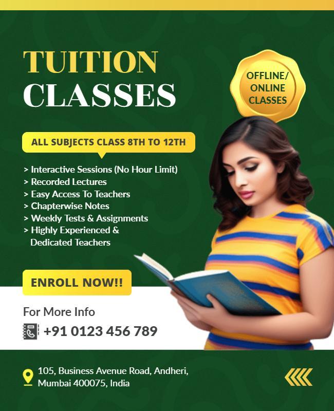 Modern Green Educational Tuition Classes Enrollment Poster Template