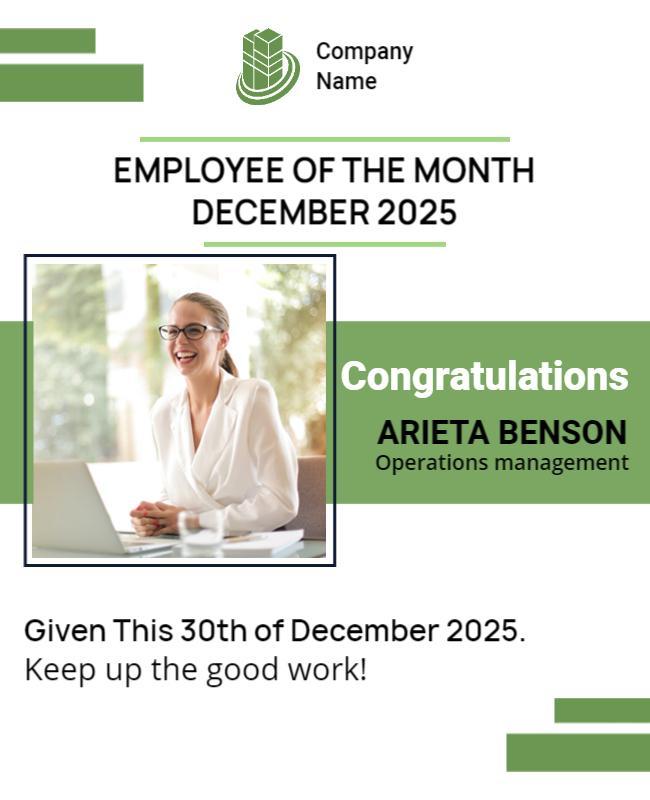 Modern Green Employee of the Month Recognition Poster Template
