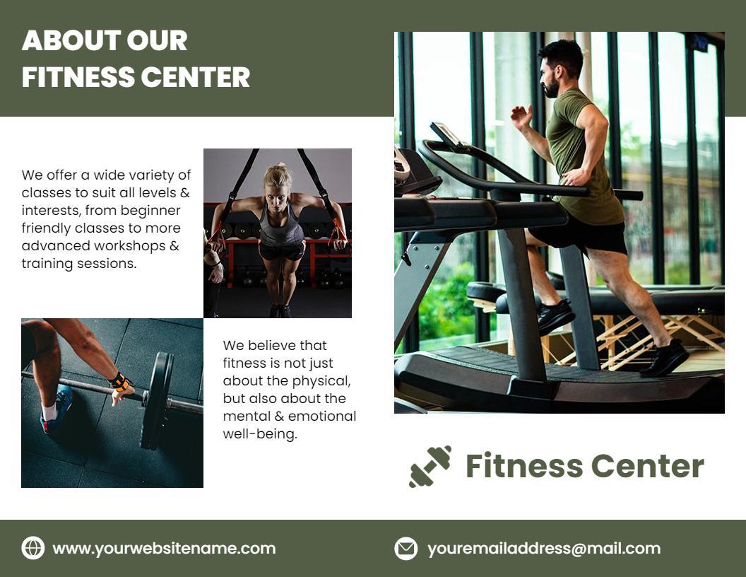Modern Green Fitness Center Classes and Wellness Brochure Template