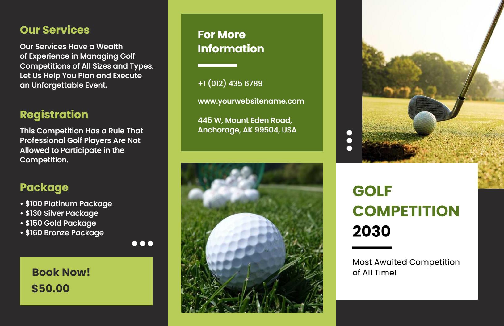 Modern Green Golf Competition Event Registration Brochure Template