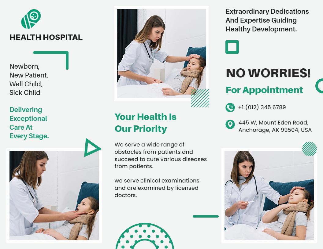 Modern Green Health Hospital Patient Care Services Brochure Template