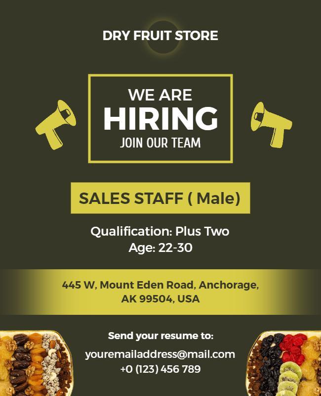 Modern Green Hiring Announcement for Sales Staff Poster Template