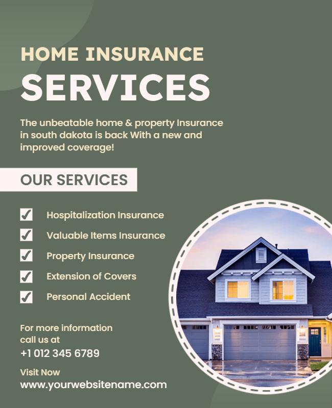 Modern Green Home Insurance Services Overview Poster Template