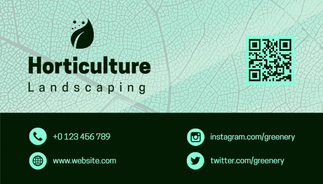 Modern Green Horticulture Landscaping QR Code Enabled Business Card Template